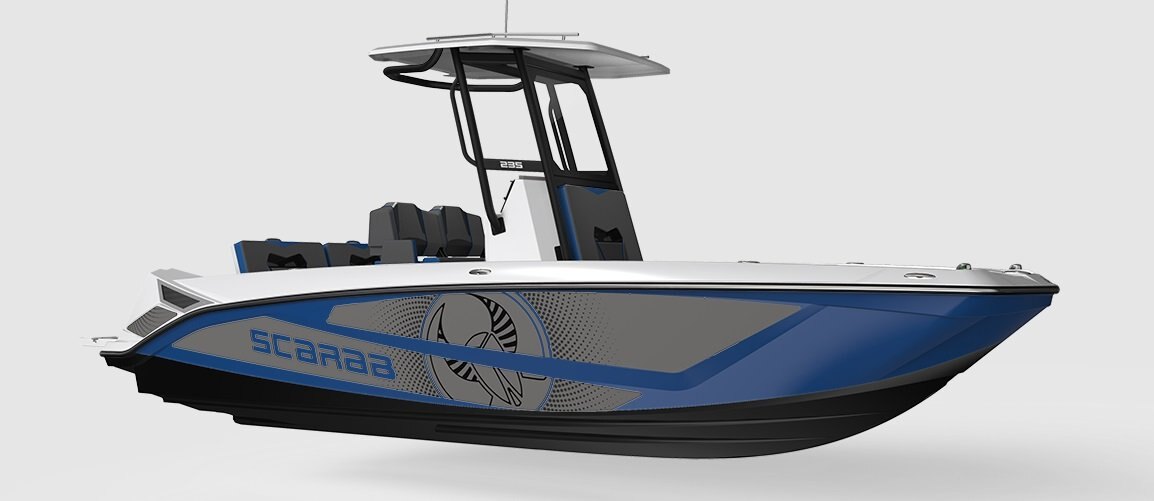 2026 Scarab 235 Open LX Black/Denim Blue