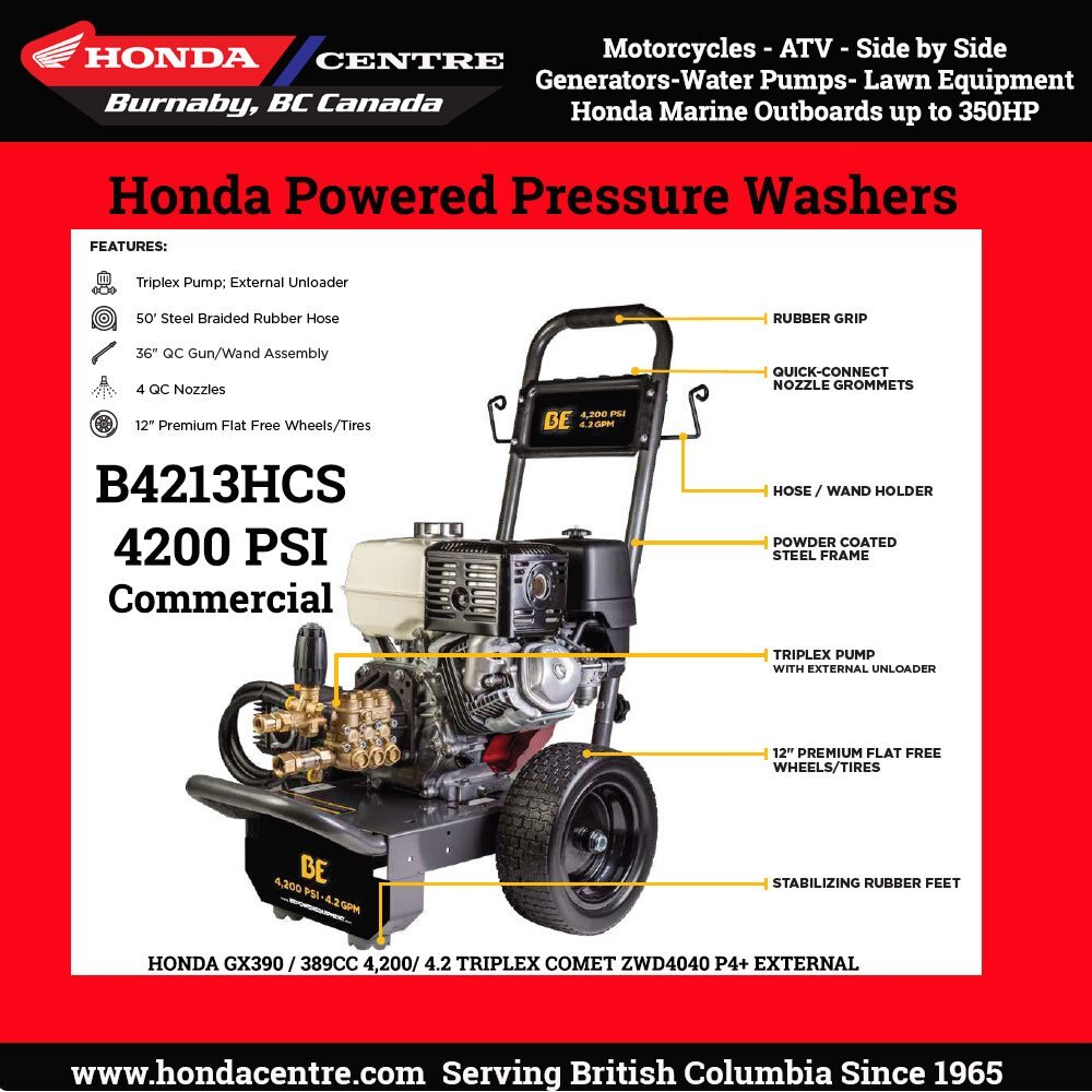 BE Commercial B4213HC Honda Powered Pressure Washer