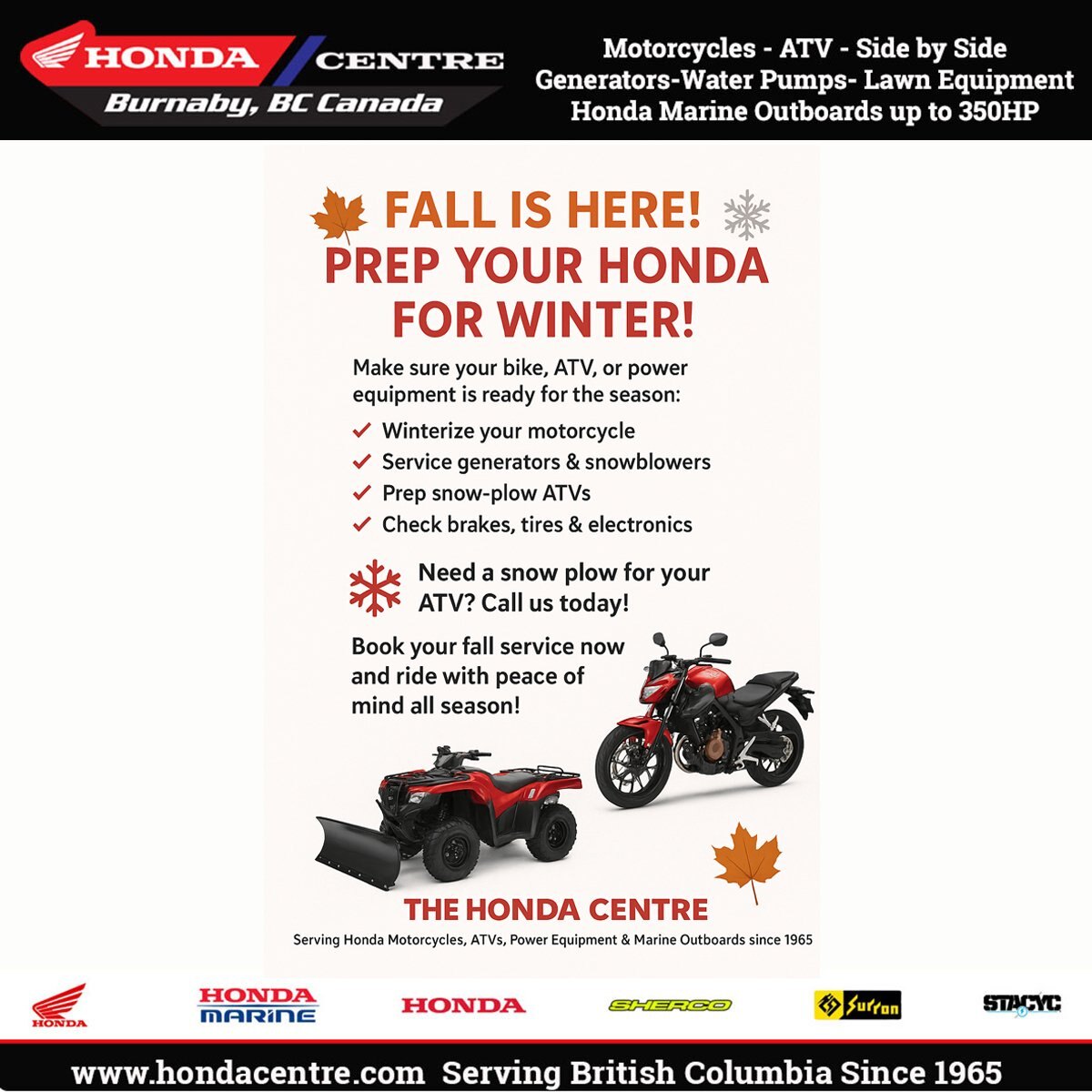 Winter Ready Service for your Motorcycle, ATV and Power Equipment