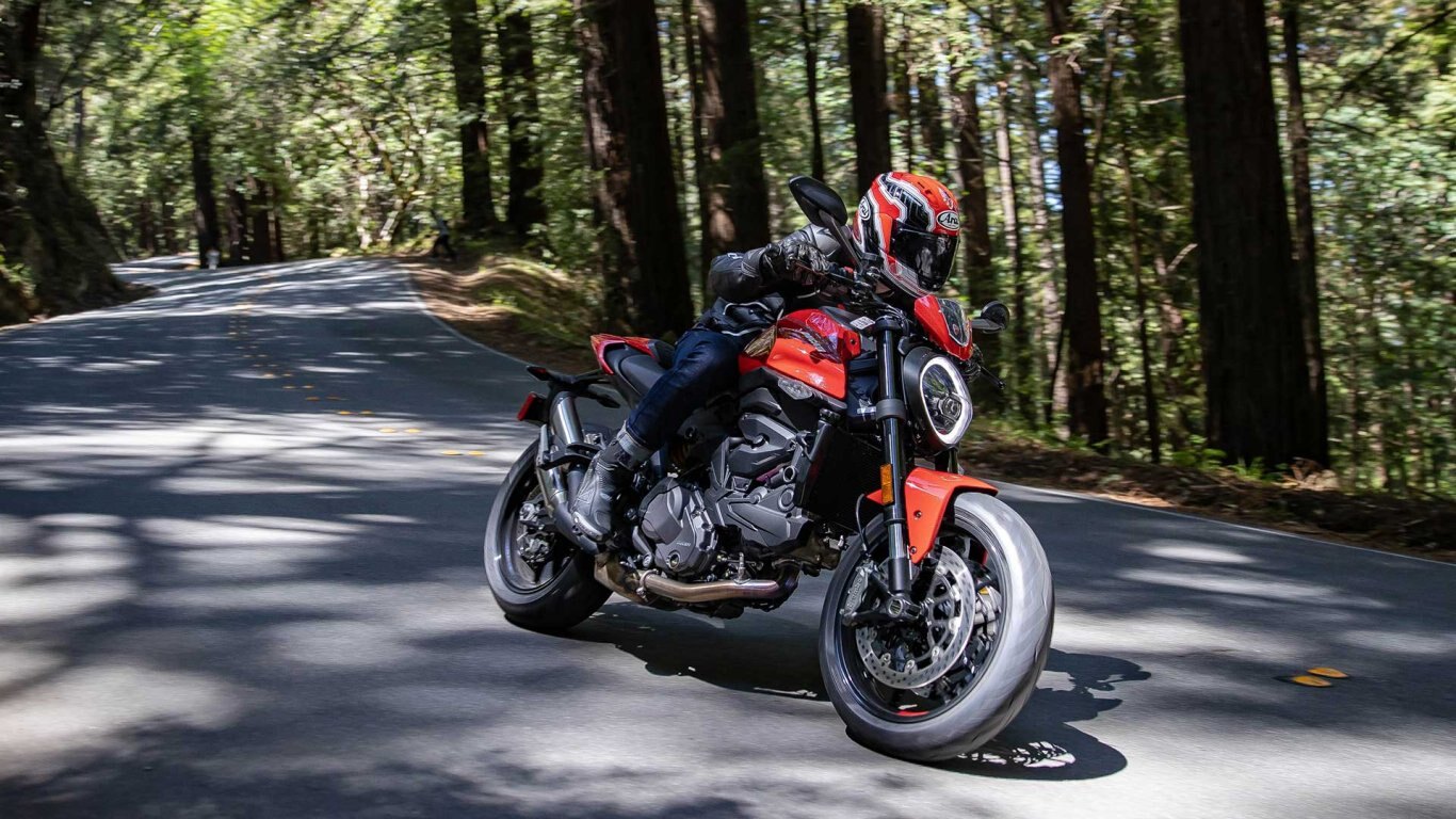 2025 Ducati Monster + Aviator Grey with GP Red wheels