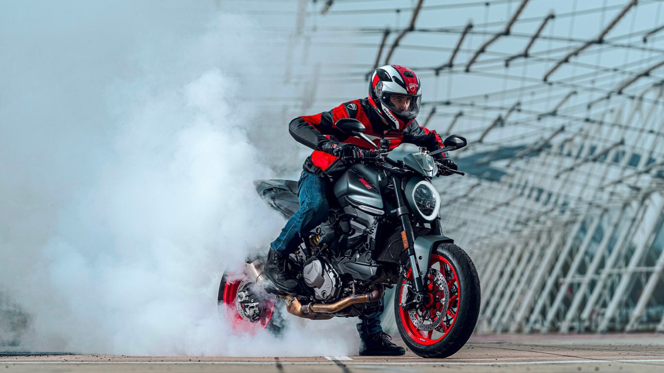 2025 Ducati Monster + Aviator Grey with GP Red wheels