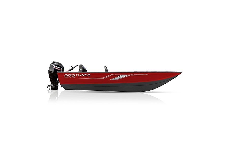 Crestliner 1850 PRO TILLER Gun Metal base Fire Red accent