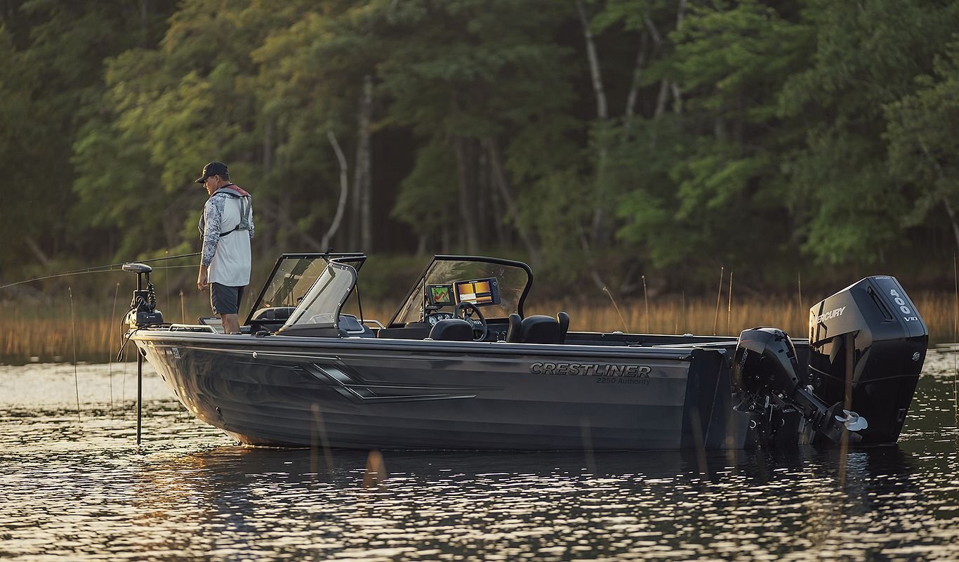 Crestliner 2250 AUTHORITY Gun Metal base True Blue accent