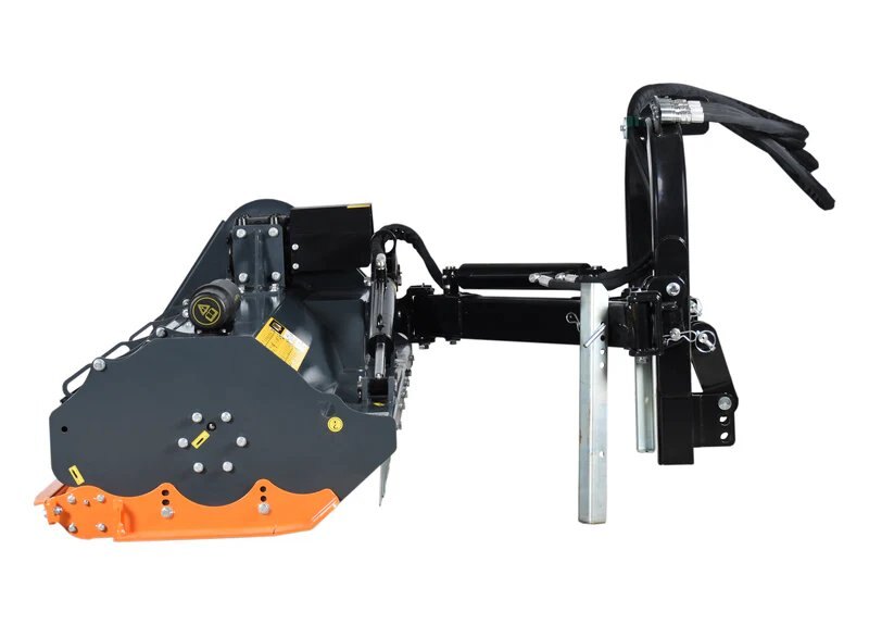 64-inch rear-mounted mulcher, 22 hammers, hydraulic side shift (Available January 30, 2027)
