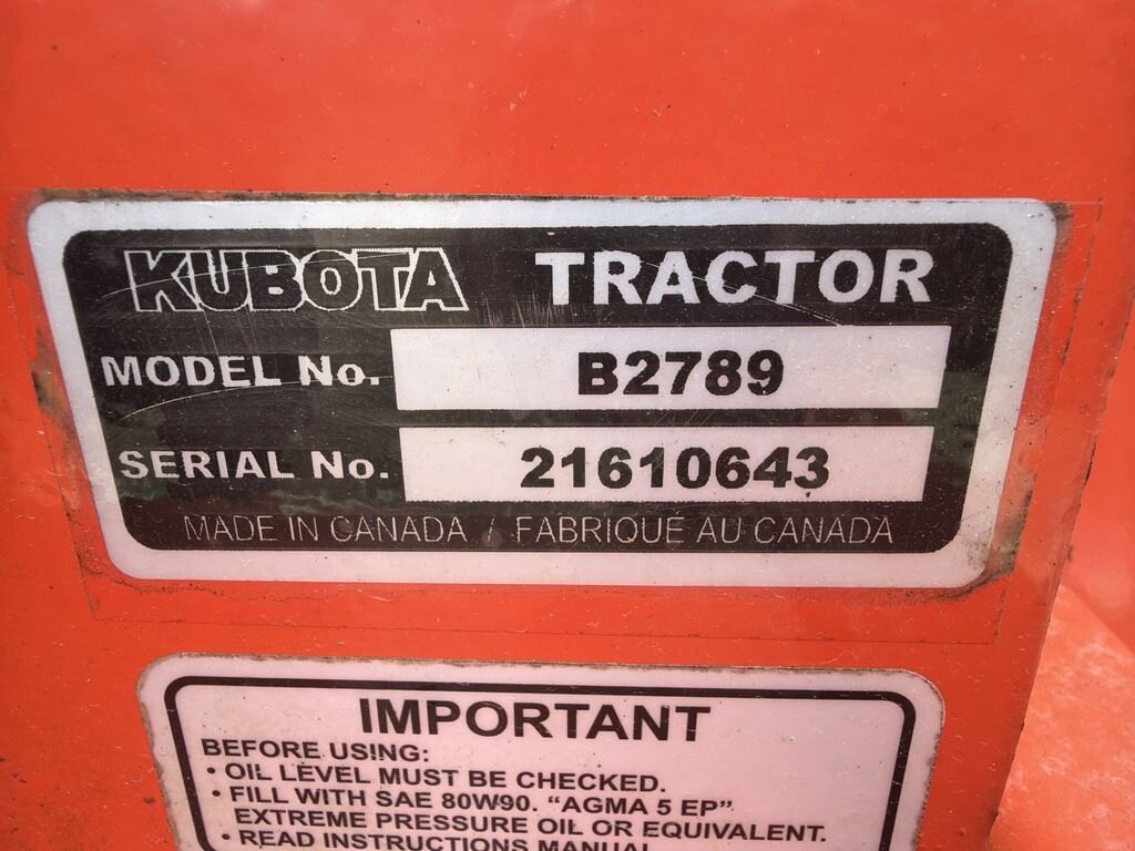 2016 Kubota B2789 51 Rear Mount Snowblower