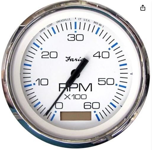 F33832 Faria Chesapeake White SS 6000 RPM Tachometer with Hourmeter