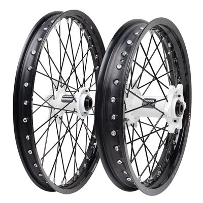 Tusk Impact Complete Front and Rear Wheel 1.60 x 21 / 2.15 x 19 Black Rim/Silver Spoke/Red Hub 1.60 x 21 / 2.15 x 18 Black Rim/Black Spoke/White Hub