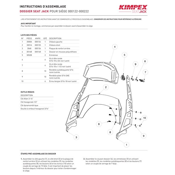 Kimpex SeatJack Siège passager Noir Oui Avec sortie RCA pour visière ou autres accessoires Pour Yamaha, Pour Polaris