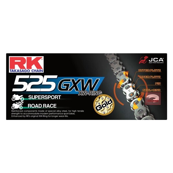 RK EXCEL Chain 525GXW Road & Off Road O'ring Chain Gold GB525GXW 120 120