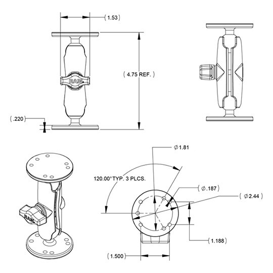 RAM MOUNT Mount universal double ball with 2 plates