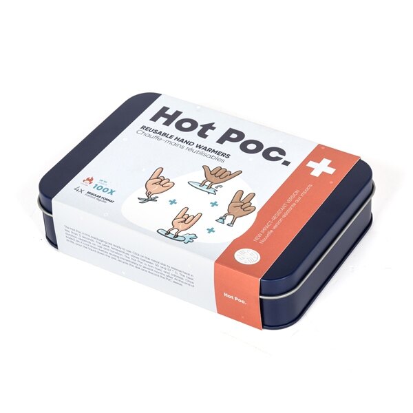 Kit de 4 chauffe-mains Hot Poc comprenant 4 illustrations Hot Poc Ski/Randonnée/Surf/Neige régulières + disque en silicone 30 minutes