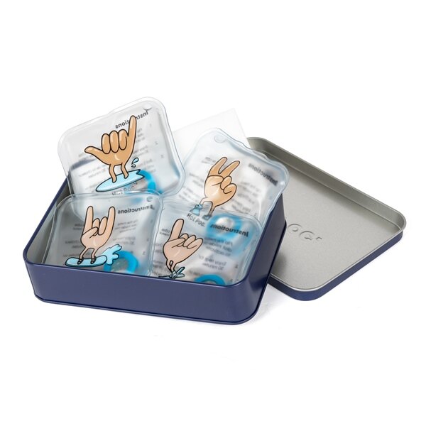 Kit de 4 chauffe-mains Hot Poc comprenant 4 illustrations Hot Poc Ski/Randonnée/Surf/Neige régulières + disque en silicone 30 minutes