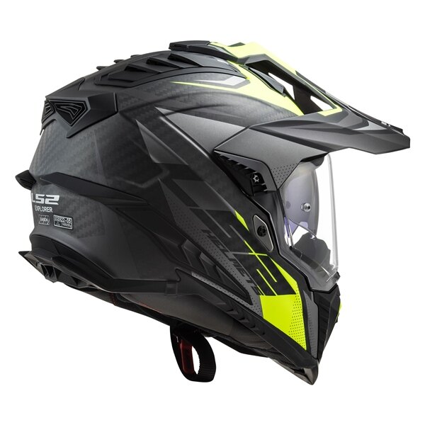 Casque tout-terrain LS2 Explorer Carbon Focus sans masque 2XL Titane mat, jaune brillant haute visibilité