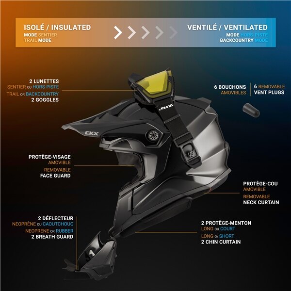 CKX Titan Original Helmet Trail and Backcountry Solid Included 210Â° Goggles