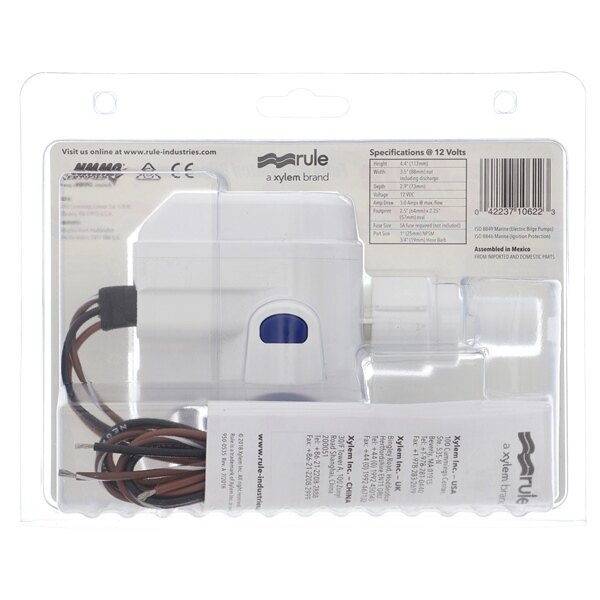 JABSCO RULE Rule Mateâ?¢ Fully Automated Bilge Pumps 800 GPH 5 A 3/4â³