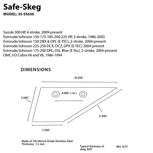 PANTHER Safe Skeg Stainless steel 10 1/4″ 2 1/2″ 5 1/2″ 11 1/2″ 4″