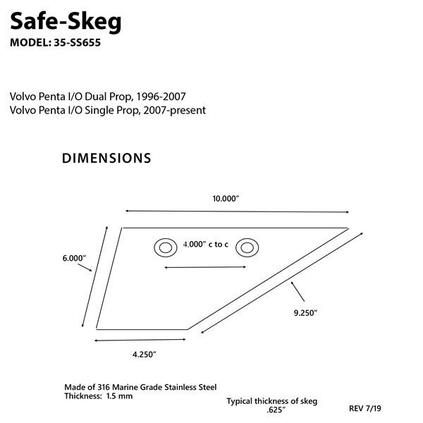 PANTHER Safe Skeg Stainless steel 10″ 4 1/4″ 6″ 9 1/4″ 4″