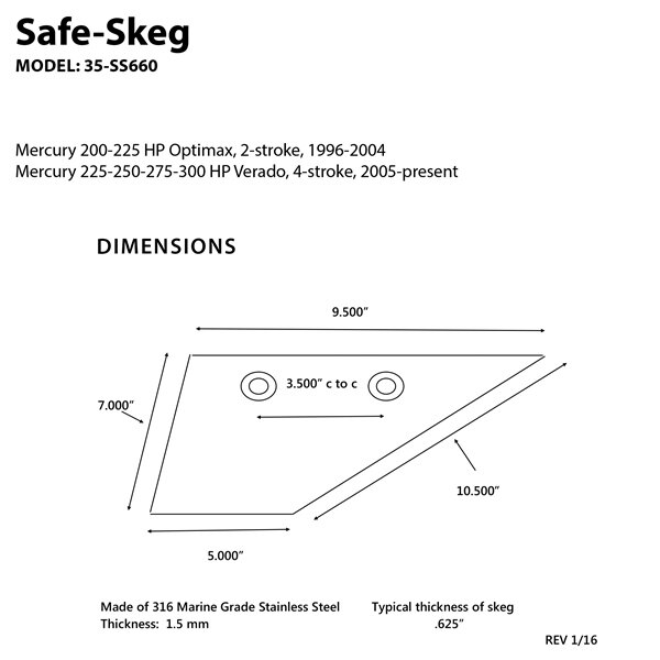 PANTHER Safe Skeg Stainless steel 9 1/2″ 5″ 7″ 10 1/2″ 3 1/2″