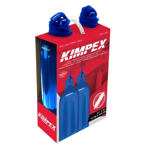 KIMPEX Inflatable Vinyl Fender Pair Blue 20″ 5.5″ Boat 15' to 20'