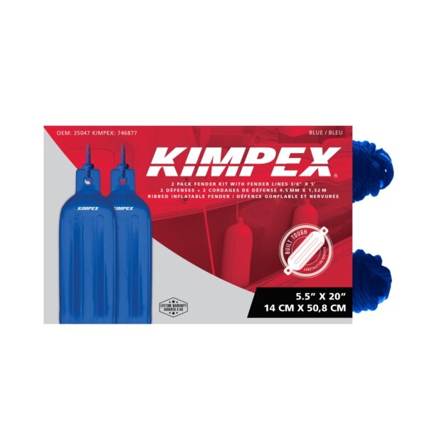 KIMPEX Inflatable Vinyl Fender Pair Blue 20″ 5.5″ Boat 15' to 20'