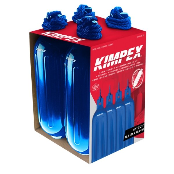 KIMPEX Inflatable Vinyl Fender Kit of 4 Blue 23″ 6.5″ Boat 20' to 25'