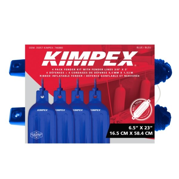 KIMPEX Inflatable Vinyl Fender Kit of 4 Blue 23″ 6.5″ Boat 20' to 25'