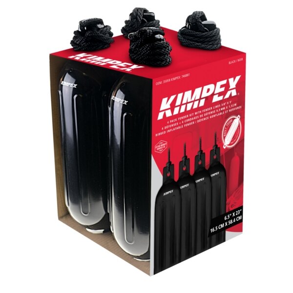 KIMPEX Inflatable Vinyl Fender Kit of 4 Black 23″ 6.5″ Boat 20' to 25'