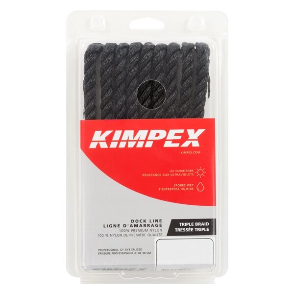 Kimpex 3 brins torsadés pour amarre 10 pi 3/8 po Nylon 3 brins torsadés Noir