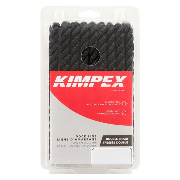 Kimpex Ligne de quai torsadée à 3 brins 20 pi 3/8 ? Nylon 3 brins torsadés noir