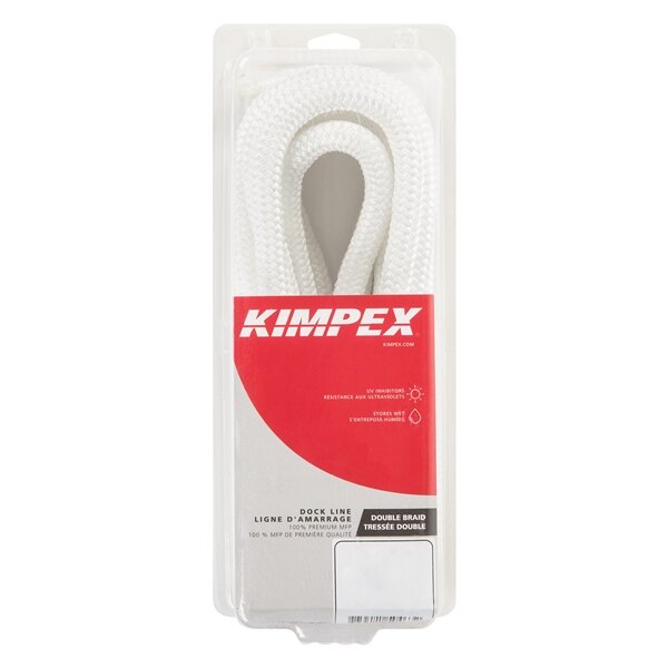 Kimpex Ligne de quai double tressée 20 pi 3/8 ? Nylon Double Tressé Blanc