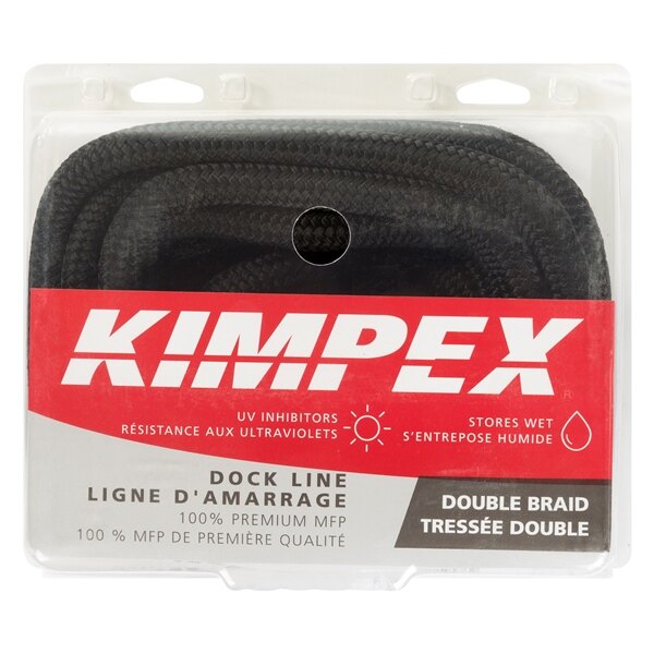 Ligne de quai Kimpex double tressée 35' 5/8? Nylon Double Tressé Noir