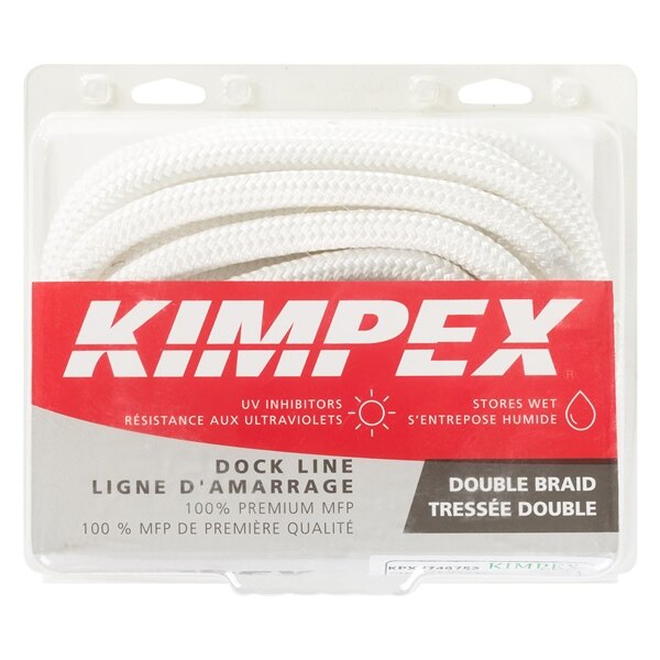 Ligne de quai Kimpex double tressée 50' 1/2? Nylon Double Tressé Blanc