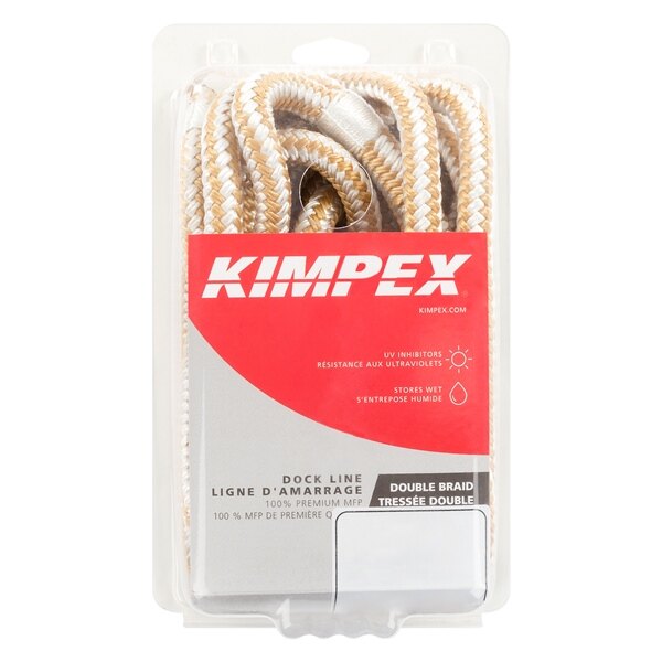 Ligne de quai Kimpex double tressée 25' 1/2? Nylon Double Tressé Doré, Blanc