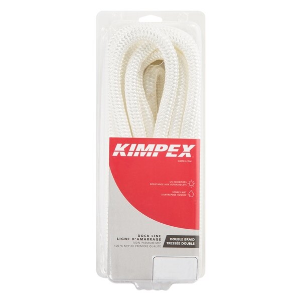 Kimpex Ligne de quai double tressée 20 pi 5/8 ? Nylon Double Tressé Blanc