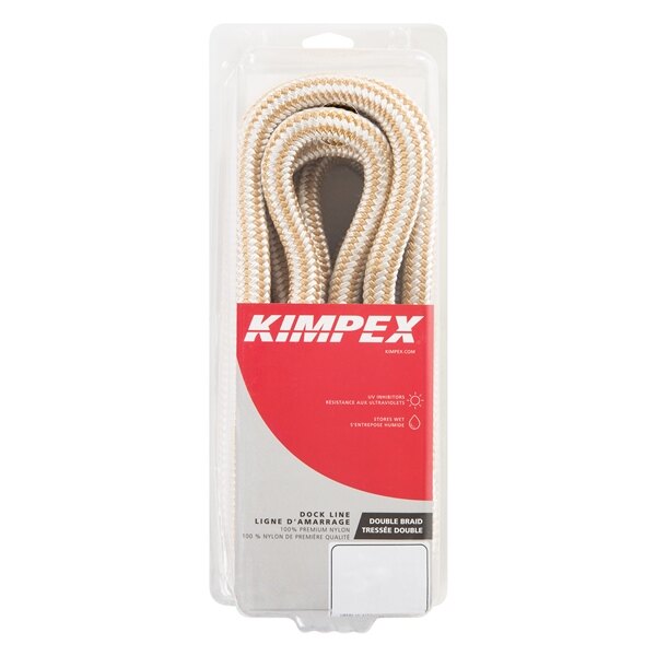 Kimpex Double Braided Dock Line 20 ft 3/8? Nylon Double Braided Golden, White