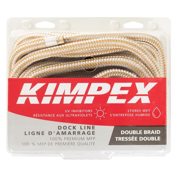 Ligne de quai Kimpex double tressée 30' 5/8? Nylon Double Tressé Doré, Blanc