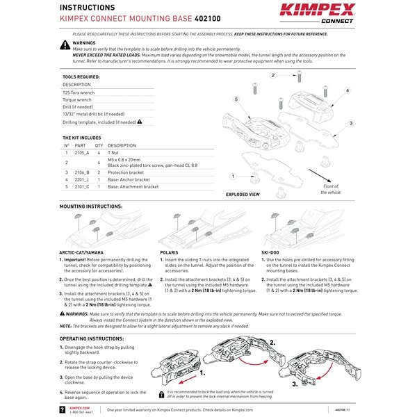 Bases de montage KIMPEX CONNECT Connect pour accessoires de motoneige Noir Nylon Plastique