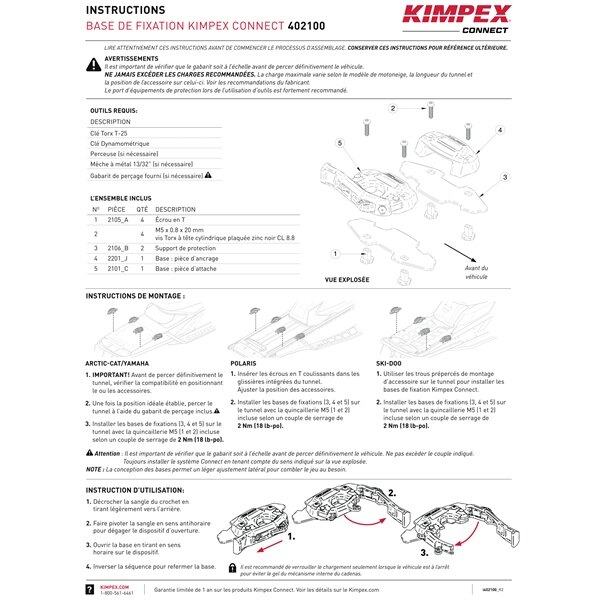 Bases de montage KIMPEX CONNECT Connect pour accessoires de motoneige Noir Nylon Plastique