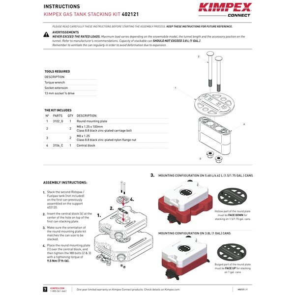 Kimpex Connect Gas Tank Stacking Kit 1 conçu pour empiler les réservoirs