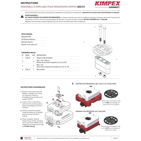 Kimpex Connect Gas Tank Stacking Kit 1 conçu pour empiler les réservoirs