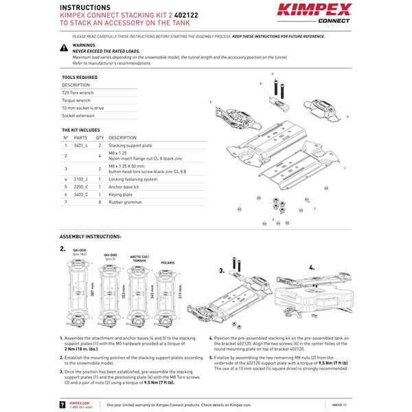 Kimpex Connect Stacking Kit 2 conçu pour empiler un accessoire sur le réservoir Noir