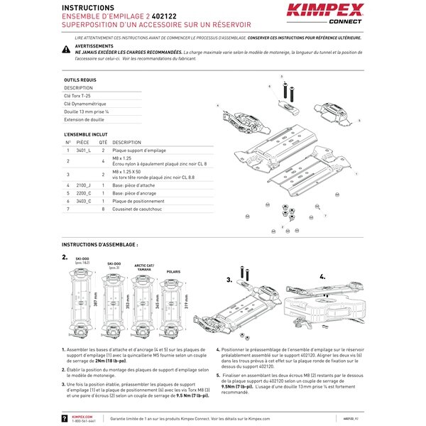 Kimpex Connect Stacking Kit 2 conçu pour empiler un accessoire sur le réservoir Noir