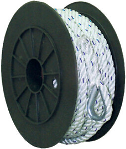 PREMIUM 3 STRAND TWISTED NYLON ANCHOR LINE WITH TRACER (SEACHOICE) 4 3/8" x 100' White / Blue Tracer