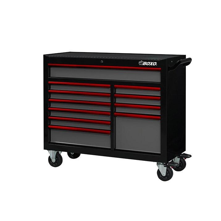 45 11 Drawer Roll Cab Gloss Black Bodysemi Gloss Gray Drawers Red Anodized Drawer Pulls 957955