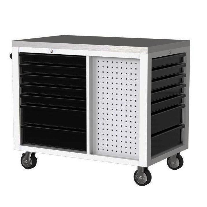 45" 12 Drawer Workstation with Stainless Steel Top & Customizable Drawer Trim (White Body & Black Drawers)