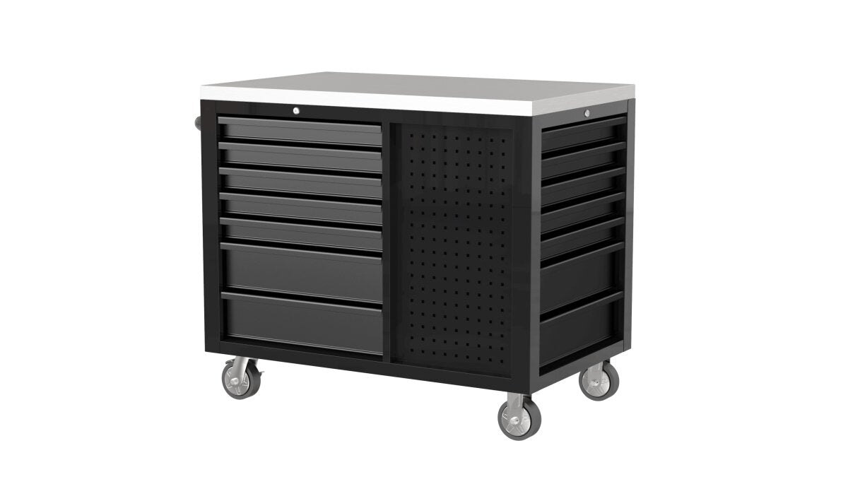 Boxo 45 12 Drawer Workstation With Stainless Steel Top Customizable Drawer Trim Black Body Gray Drawers 666462