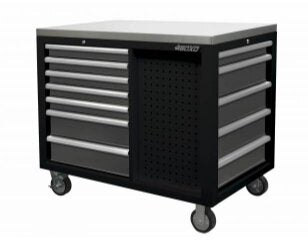 45 12 Drawer Workstation with Stainless Steel Top & Customizable Drawer Trim (Black Body & Gray Drawers)