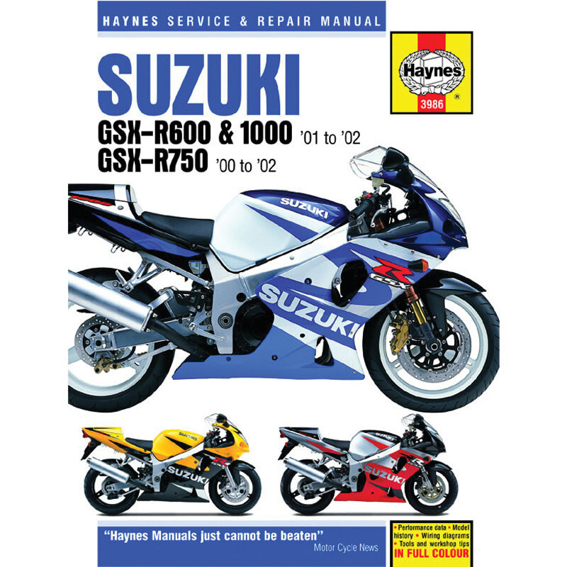 HAYNES MANUAL DELUXE SUZ GSX R600/750/1000 00 02