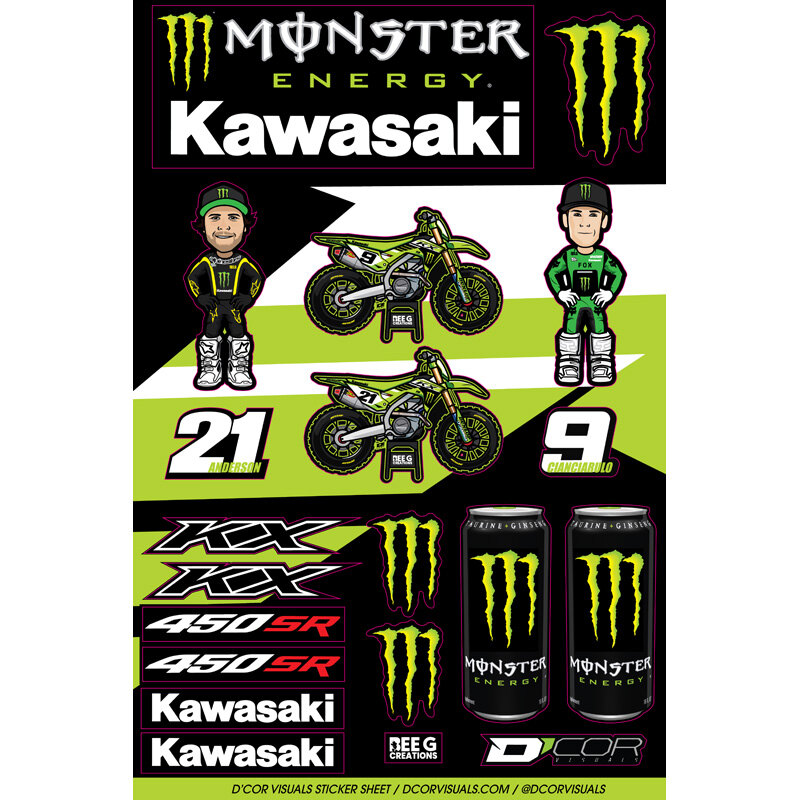 DECAL SHEET 12MM TEAM MONSTER KAWASAKI