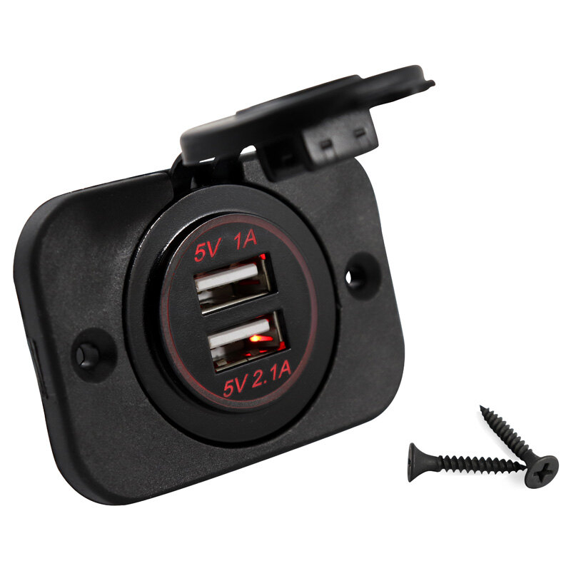 USB CHARGER 2X2.1A W/ MOUNT PANEL RED LED